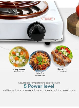 Electric Hot Plate with 5 Level Temperature Control,Indicator Light, Compact Cooking Stove and Easy to Clean,1000W,White - view 3